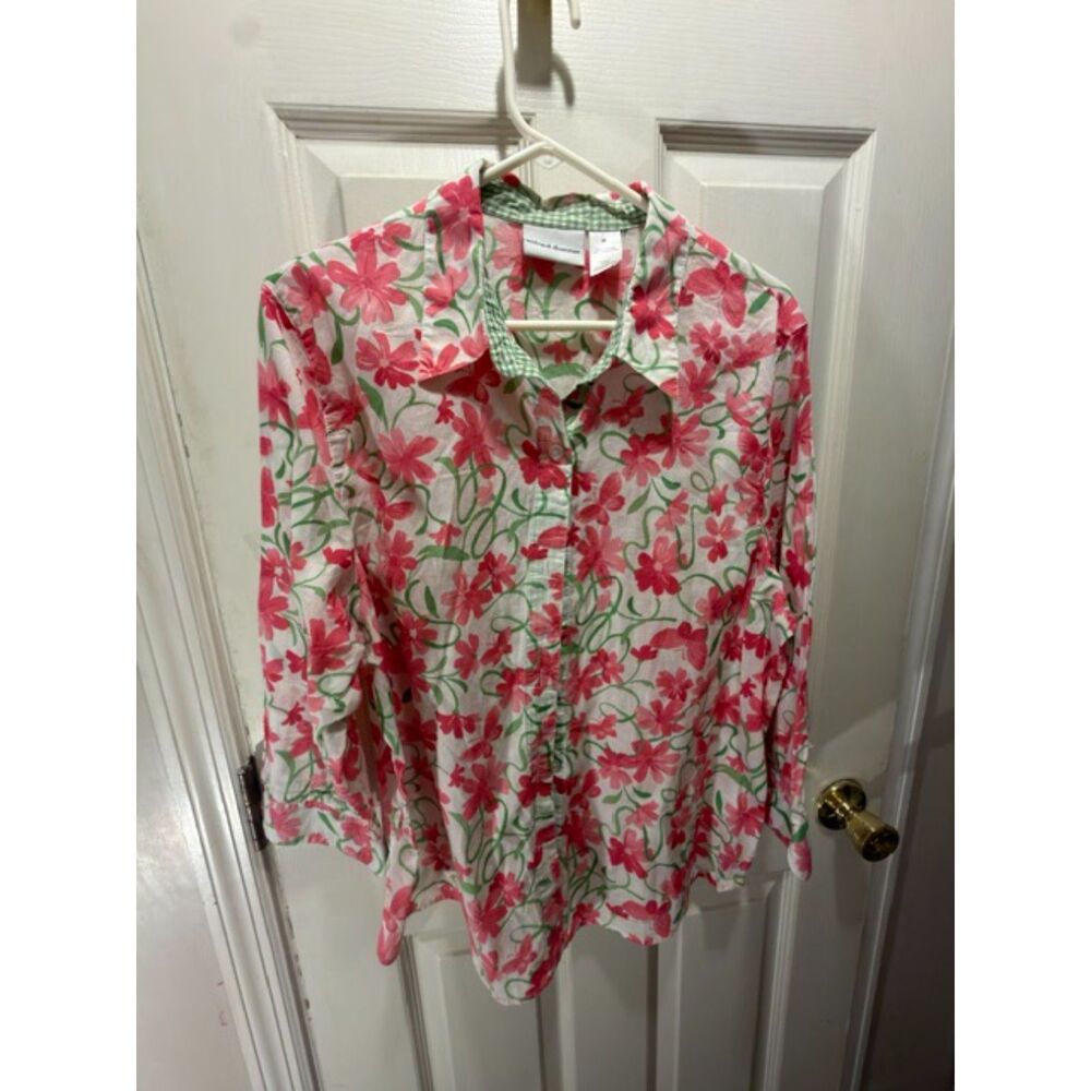 Alfred Dunner Pink Floral 100% Cotton Blouse Size 20